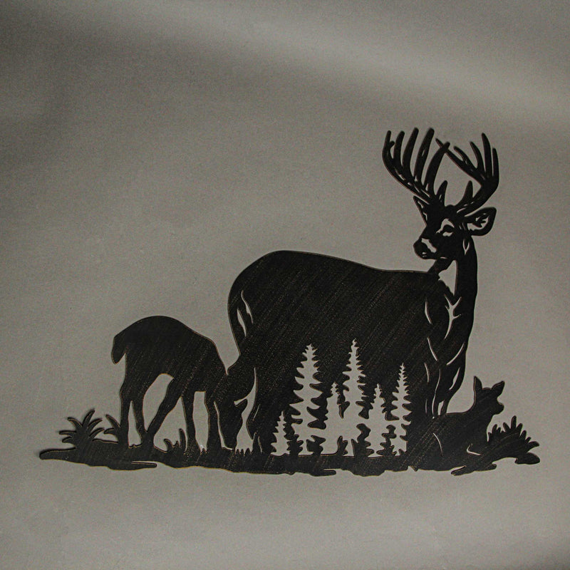 Black Metal Cutout Deer Family Wall Decor - Captivating 24.25-Inch Long Rustic Cabin Art Plaque for Homes, Lodges, or Country