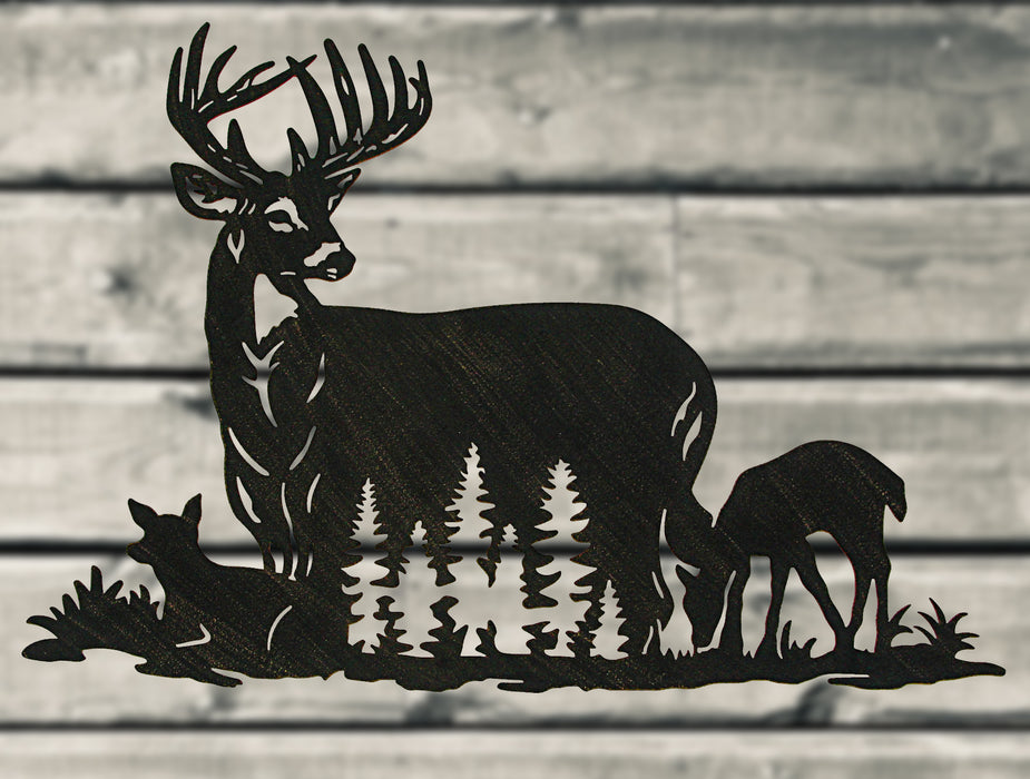 Black Metal Cutout Deer Family Wall Decor - Captivating 24.25-Inch Long Rustic Cabin Art Plaque for Homes, Lodges, or Country