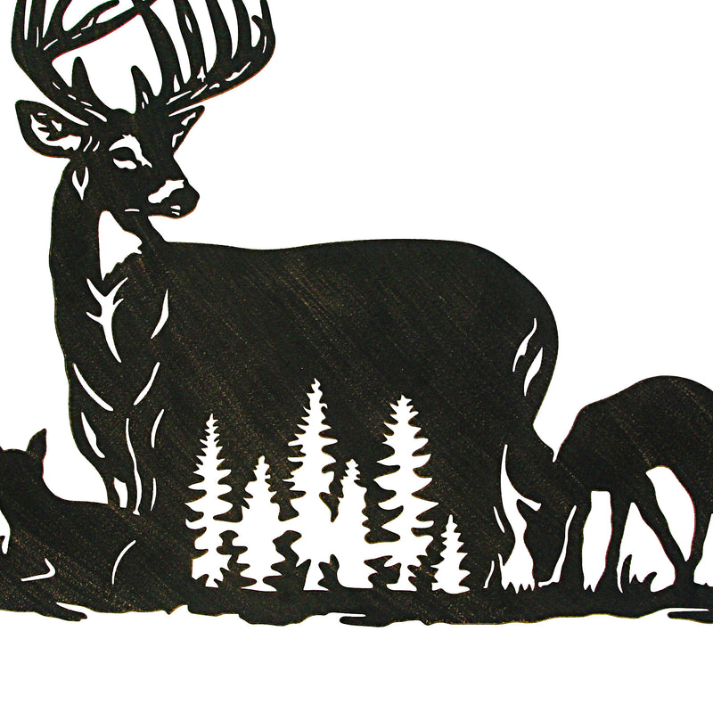Black Metal Cutout Deer Family Wall Decor - Captivating 24.25-Inch Long Rustic Cabin Art Plaque for Homes, Lodges, or Country