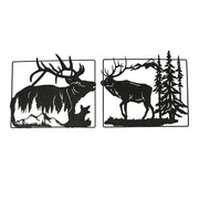 Set of 2 Black Elk Metal Wall Hangings, 18 Inches Long. Rustic Charm for Cabin or Lodge Decor. Precision Laser-Cut Wildlife