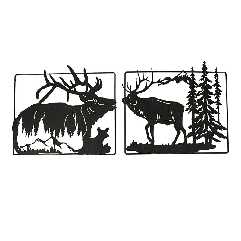 Set of 2 Black Elk Metal Wall Hangings, 18 Inches Long. Rustic Charm for Cabin or Lodge Decor. Precision Laser-Cut Wildlife
