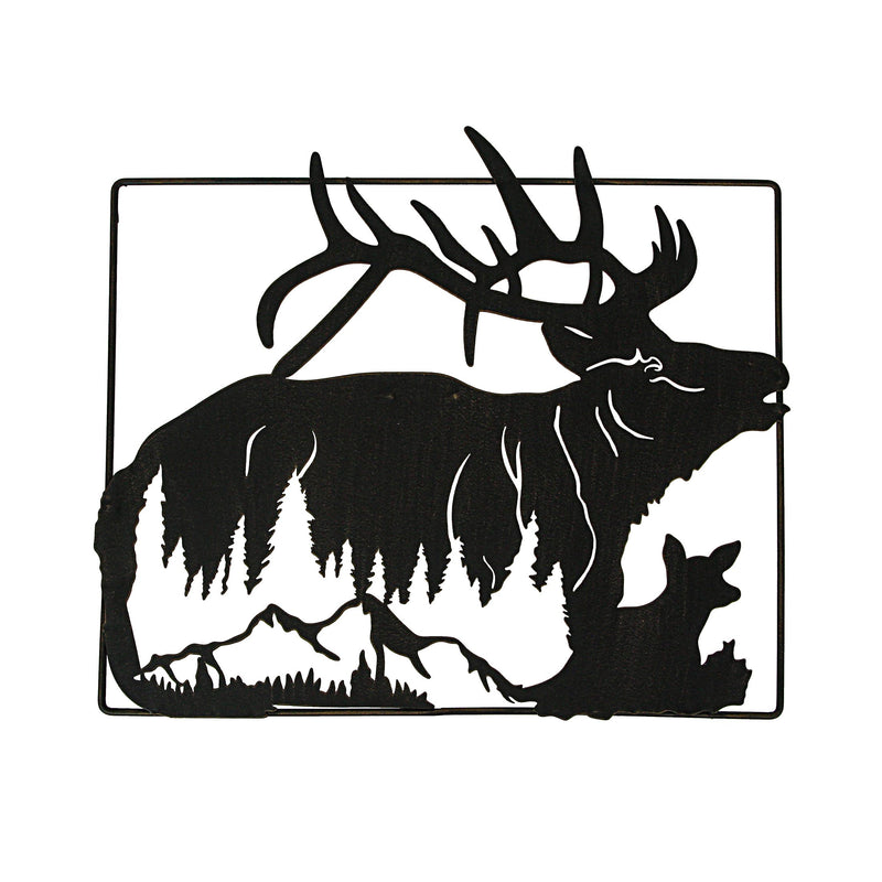 Set of 2 Black Elk Metal Wall Hangings, 18 Inches Long. Rustic Charm for Cabin or Lodge Decor. Precision Laser-Cut Wildlife