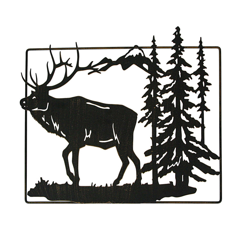 Set of 2 Black Elk Metal Wall Hangings, 18 Inches Long. Rustic Charm for Cabin or Lodge Decor. Precision Laser-Cut Wildlife