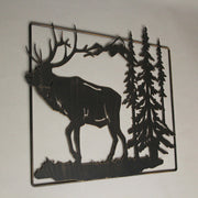 Set of 2 Black Elk Metal Wall Hangings, 18 Inches Long. Rustic Charm for Cabin or Lodge Decor. Precision Laser-Cut Wildlife