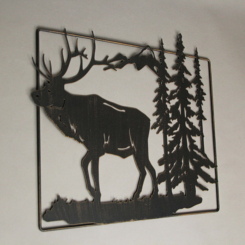 Set of 2 Black Elk Metal Wall Hangings, 18 Inches Long. Rustic Charm for Cabin or Lodge Decor. Precision Laser-Cut Wildlife
