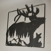 Set of 2 Black Elk Metal Wall Hangings, 18 Inches Long. Rustic Charm for Cabin or Lodge Decor. Precision Laser-Cut Wildlife