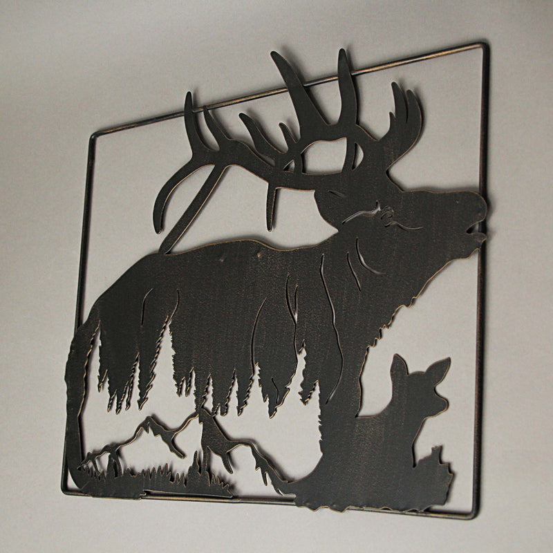 Set of 2 Black Elk Metal Wall Hangings, 18 Inches Long. Rustic Charm for Cabin or Lodge Decor. Precision Laser-Cut Wildlife