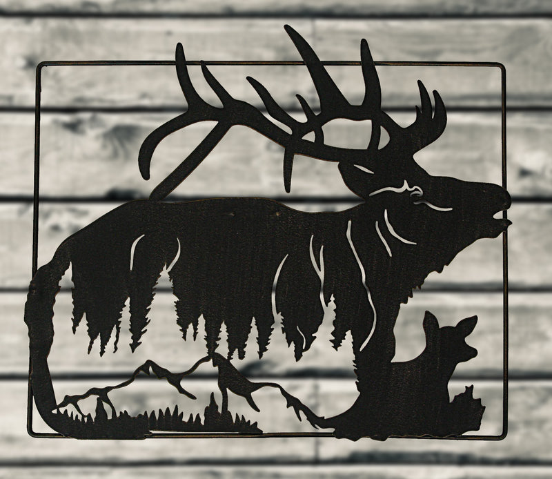 Set of 2 Black Elk Metal Wall Hangings, 18 Inches Long. Rustic Charm for Cabin or Lodge Decor. Precision Laser-Cut Wildlife