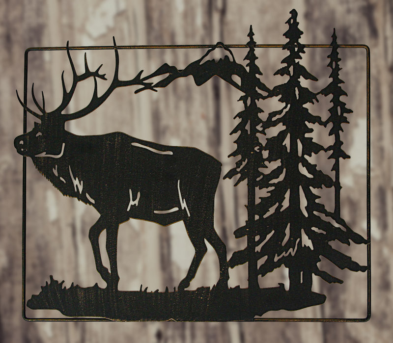 Set of 2 Black Elk Metal Wall Hangings, 18 Inches Long. Rustic Charm for Cabin or Lodge Decor. Precision Laser-Cut Wildlife