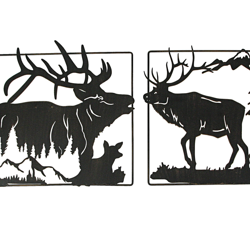 Set of 2 Black Elk Metal Wall Hangings, 18 Inches Long. Rustic Charm for Cabin or Lodge Decor. Precision Laser-Cut Wildlife