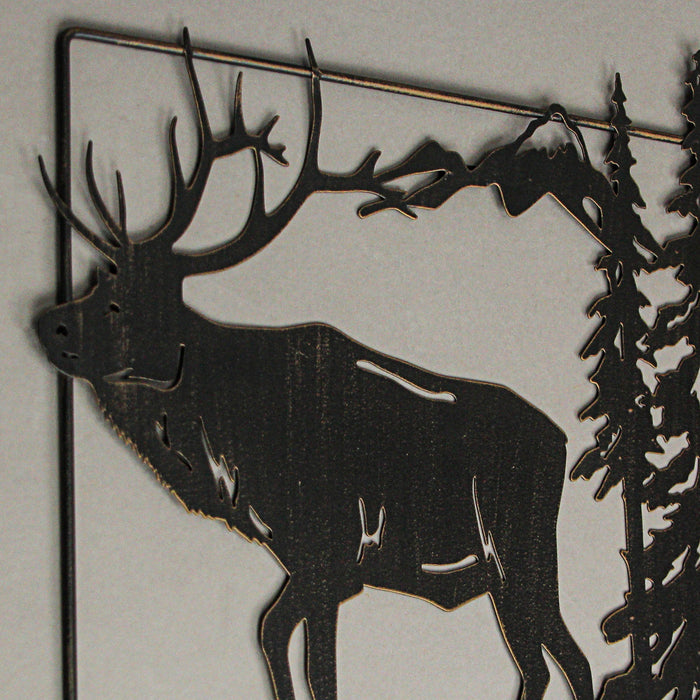 Set of 2 Black Elk Metal Wall Hangings, 18 Inches Long. Rustic Charm for Cabin or Lodge Decor. Precision Laser-Cut Wildlife