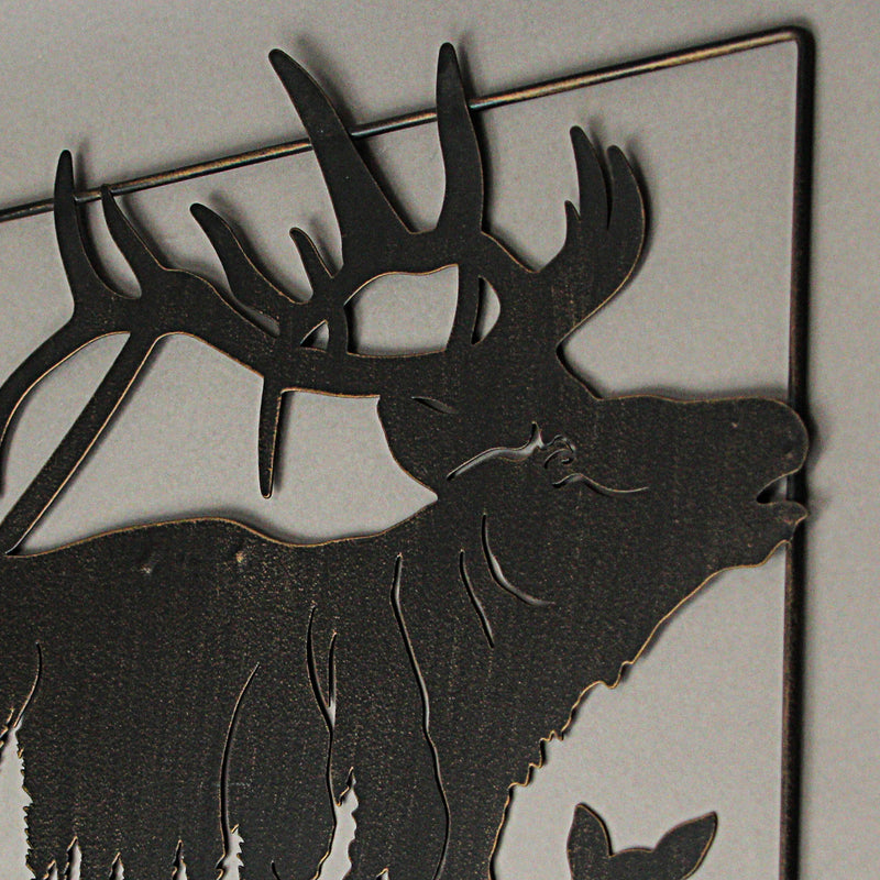 Set of 2 Black Elk Metal Wall Hangings, 18 Inches Long. Rustic Charm for Cabin or Lodge Decor. Precision Laser-Cut Wildlife