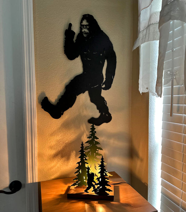 Flippin Bird - Image 4 - 12.25-Inch Rustic Metal Naughty Bigfoot in Forest Accent Lamp: Whimsical Sasquatch Home Decor Adding