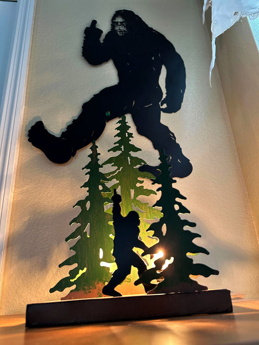 Flippin Bird - Image 5 - 12.25-Inch Rustic Metal Naughty Bigfoot in Forest Accent Lamp: Whimsical Sasquatch Home Decor Adding