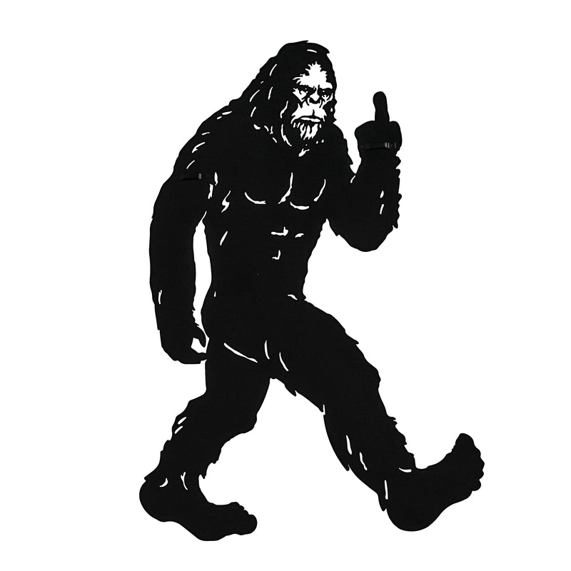 24.75-Inch High Black Metal Cutout Rude Bigfoot Flipping The Bird Wall Sculpture - Easy To Hang - Unique Indoor or Outdoor