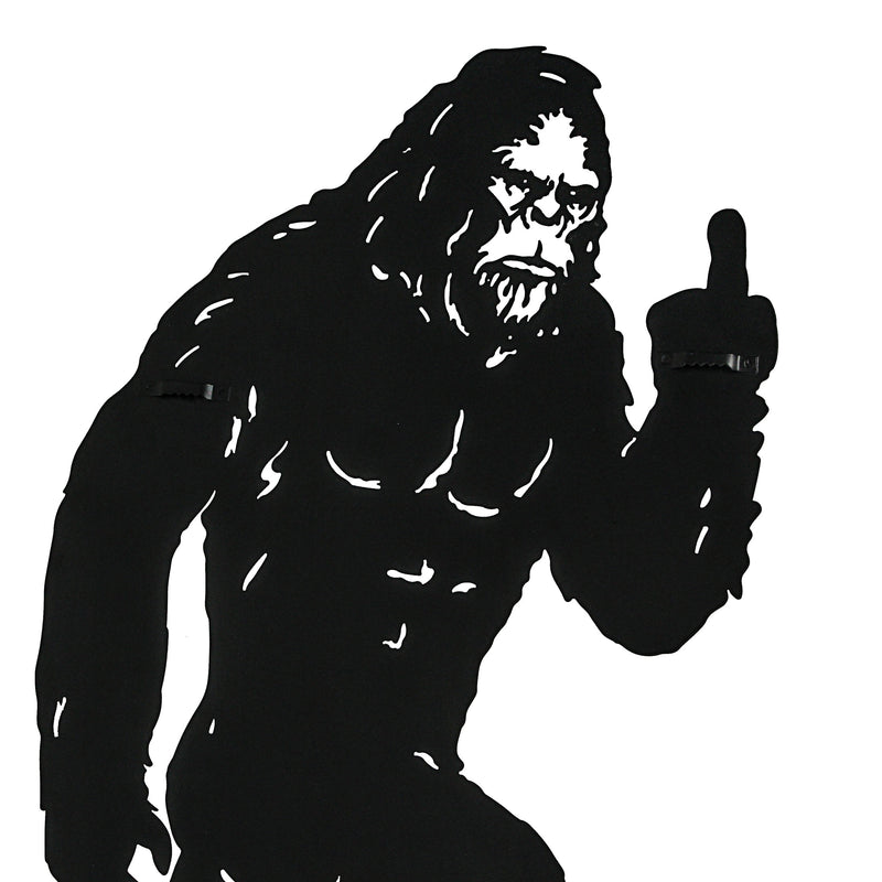 24.75-Inch High Black Metal Cutout Rude Bigfoot Flipping The Bird Wall Sculpture - Easy To Hang - Unique Indoor or Outdoor