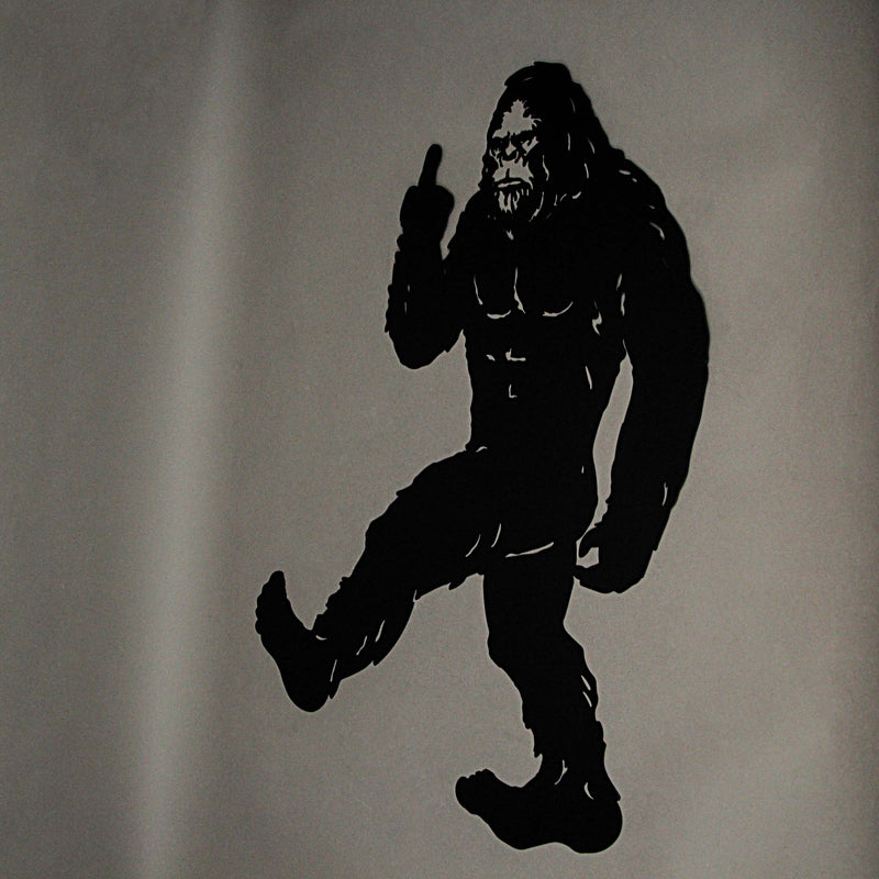 24.75-Inch High Black Metal Cutout Rude Bigfoot Flipping The Bird Wall Sculpture - Easy To Hang - Unique Indoor or Outdoor