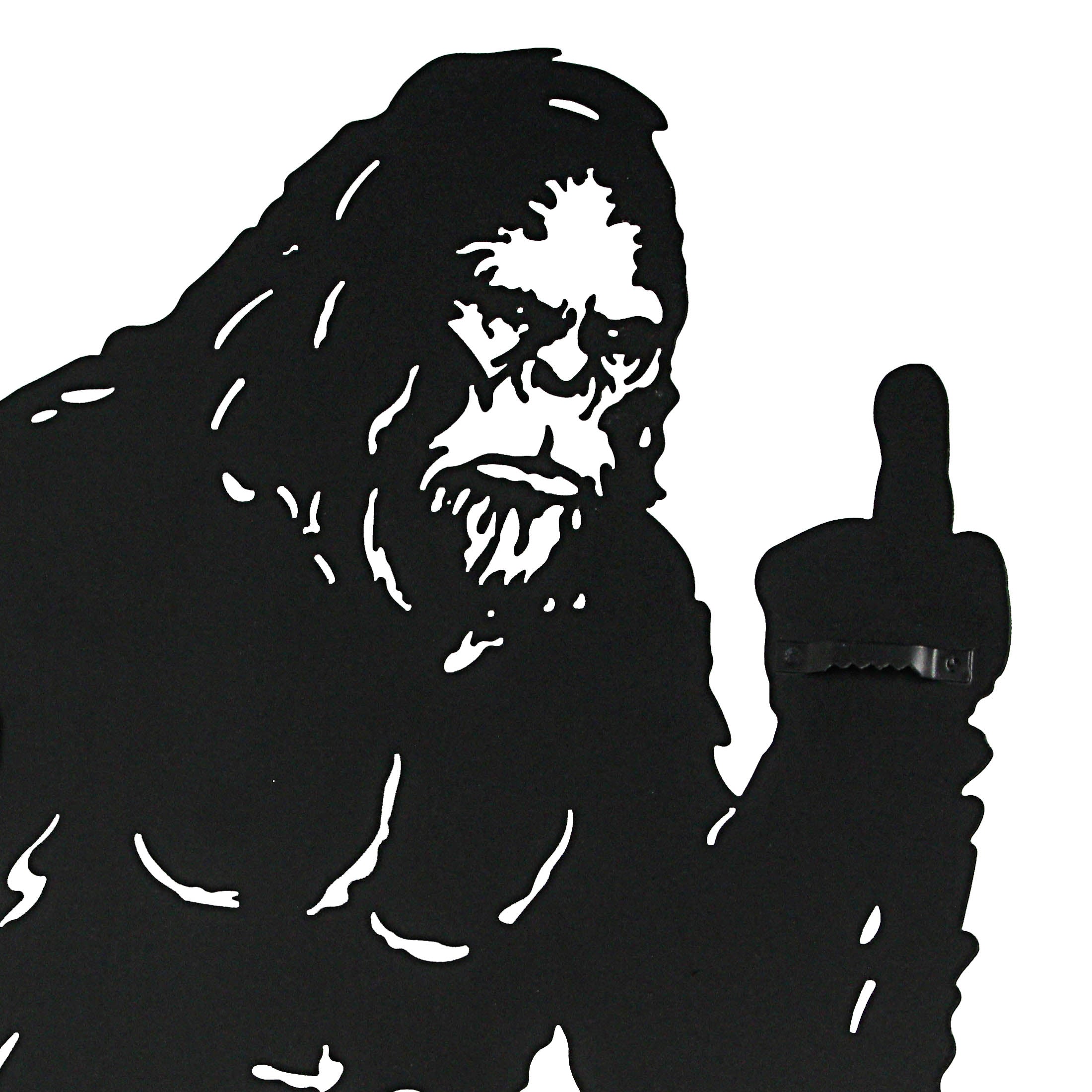 Black Metal Laser Cut Rude Bigfoot Flipping The Bird Wall — Zeckos