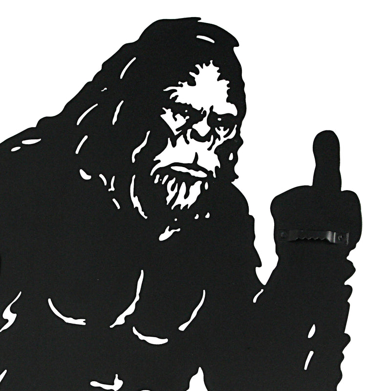 24.75-Inch High Black Metal Cutout Rude Bigfoot Flipping The Bird Wall Sculpture - Easy To Hang - Unique Indoor or Outdoor
