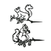 Set of 2 Black Metal Squirrel Tree Stakes for Outdoor Garden and Yard Decorations - Whimsical 11-Inch Long Silhouette Plaques