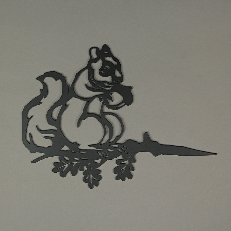 Set of 2 Black Metal Squirrel Tree Stakes for Outdoor Garden and Yard Decorations - Whimsical 11-Inch Long Silhouette Plaques