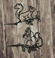 Set of 2 Black Metal Squirrel Tree Stakes for Outdoor Garden and Yard Decorations - Whimsical 11-Inch Long Silhouette Plaques