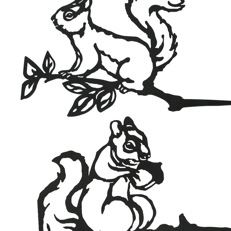 Set of 2 Black Metal Squirrel Tree Stakes for Outdoor Garden and Yard Decorations - Whimsical 11-Inch Long Silhouette Plaques