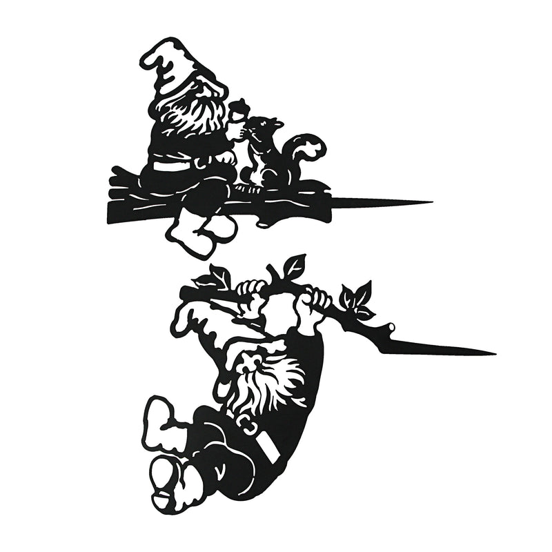 Set of 2 Black Cutout Metal Garden Gnome Silhouette Decorative Tree Stakes for Whimsical Yard and Outdoor Décor - 12 Inches