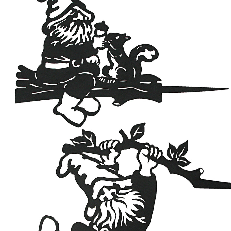 Set of 2 Black Cutout Metal Garden Gnome Silhouette Decorative Tree Stakes for Whimsical Yard and Outdoor Décor - 12 Inches