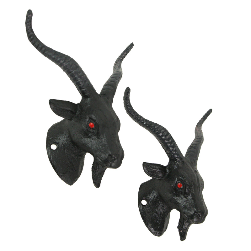 Set of 2 Black Cast Iron Baphomet Wall Hooks: Decorative Coat and Towel Rack, Each 6 Inches High, Easy Installation, Perfect