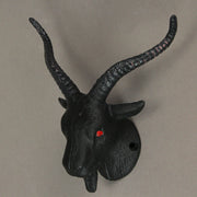 Set of 2 Black Cast Iron Baphomet Wall Hooks: Decorative Coat and Towel Rack, Each 6 Inches High, Easy Installation, Perfect