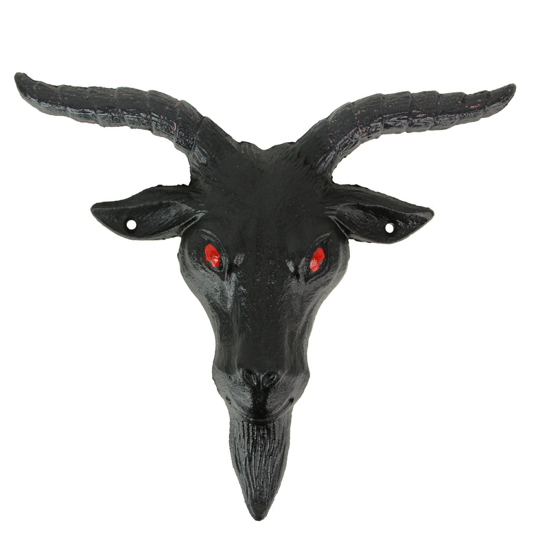 Enigmatic Black Enamel Painted Cast Iron Baphomet Sabbatic Goat Head Wall Sculpture for Gothic Home Decor - Intriguingly