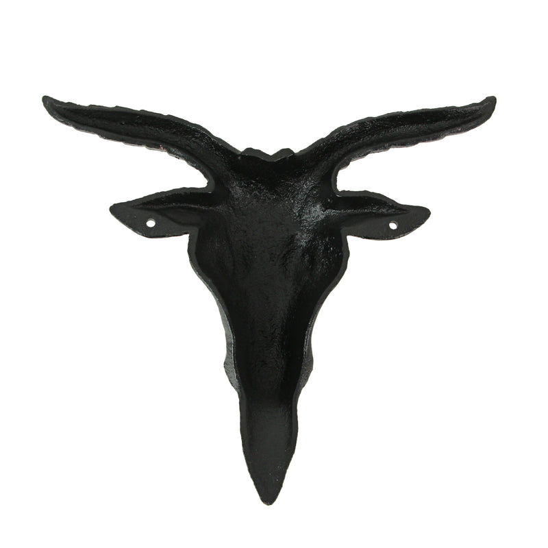 Enigmatic Black Enamel Painted Cast Iron Baphomet Sabbatic Goat Head Wall Sculpture for Gothic Home Decor - Intriguingly