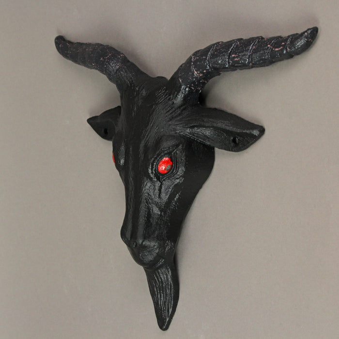 Zeckos Black Enamel Cast Iron Goat Head Wall Mounted Sculpture Hanging Home Decor, Size: 11