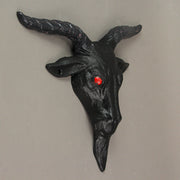 Enigmatic Black Enamel Painted Cast Iron Baphomet Sabbatic Goat Head Wall Sculpture for Gothic Home Decor - Intriguingly