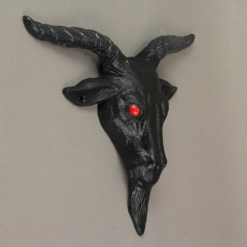 Enigmatic Black Enamel Painted Cast Iron Baphomet Sabbatic Goat Head Wall Sculpture for Gothic Home Decor - Intriguingly