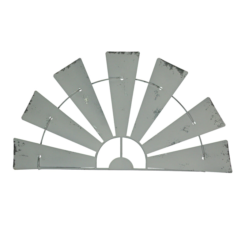 Weathered White Finish Metal Half-Windmill Wall Sculpture - Rustic Farmhouse Decor Art Piece - Easy to Hang - Perfect for
