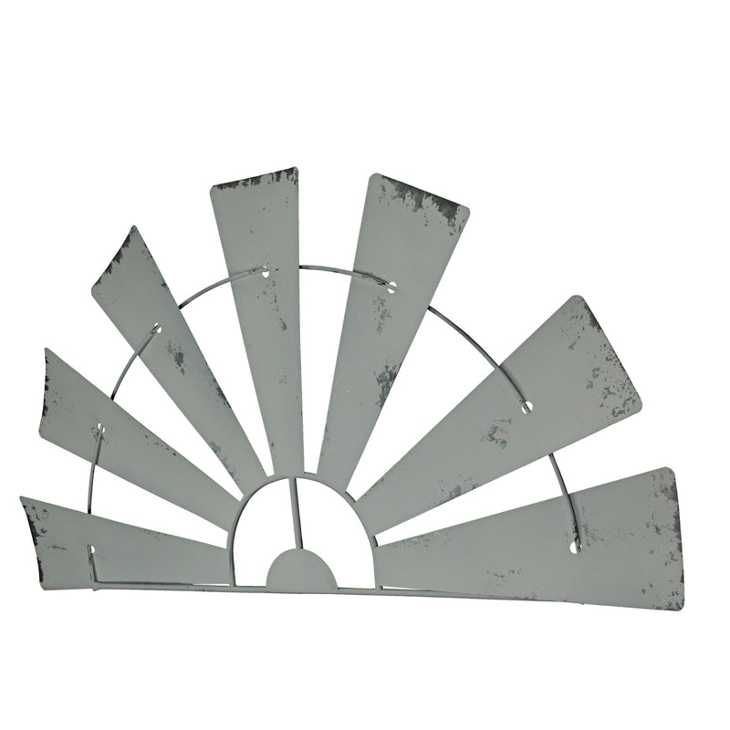 Weathered White Finish Metal Half-Windmill Wall Sculpture - Rustic Farmhouse Decor Art Piece - Easy to Hang - Perfect for