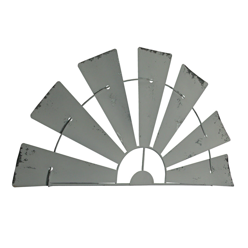 Weathered White Finish Metal Half-Windmill Wall Sculpture - Rustic Farmhouse Decor Art Piece - Easy to Hang - Perfect for