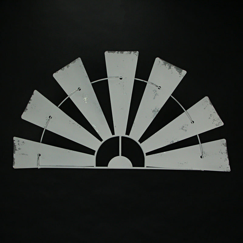 Weathered White Finish Metal Half-Windmill Wall Sculpture - Rustic Farmhouse Decor Art Piece - Easy to Hang - Perfect for