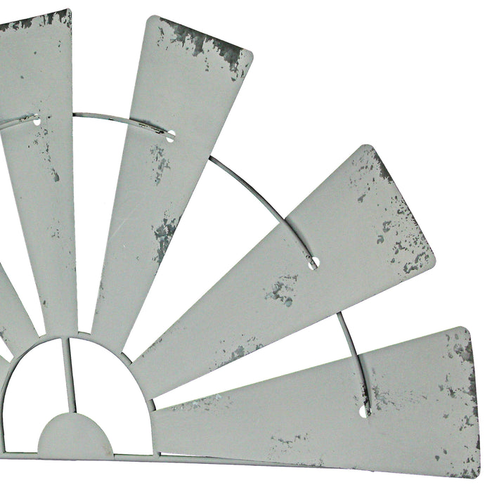 Weathered White Finish Metal Half-Windmill Wall Sculpture - Rustic Farmhouse Decor Art Piece - Easy to Hang - Perfect for