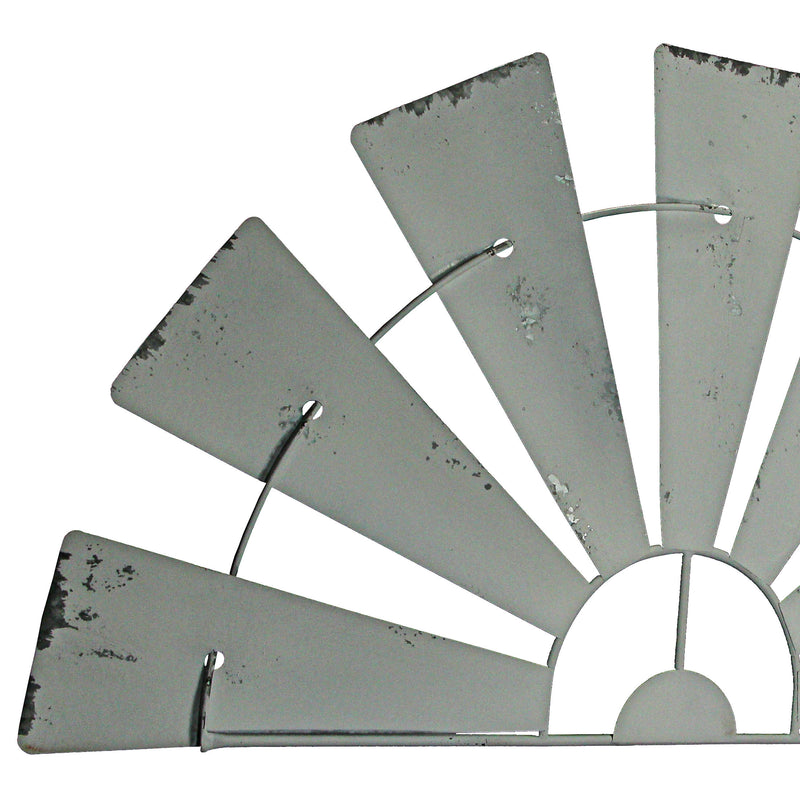Weathered White Finish Metal Half-Windmill Wall Sculpture - Rustic Farmhouse Decor Art Piece - Easy to Hang - Perfect for