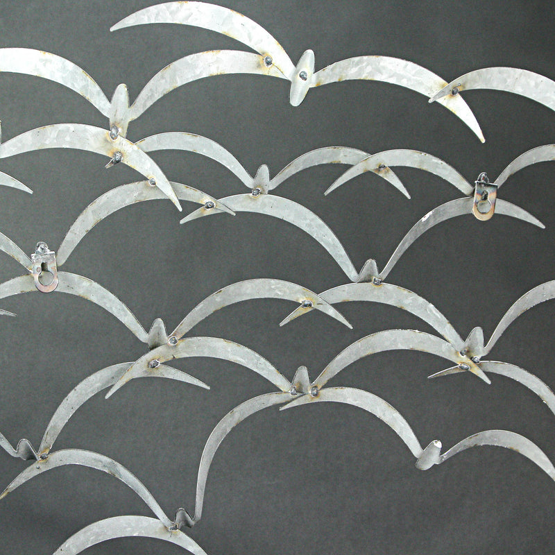 Distressed White Metal Flock of Birds Wall Hanging - Modern Art Coastal Home Decor Sculpture - Large 32 Inches Long -