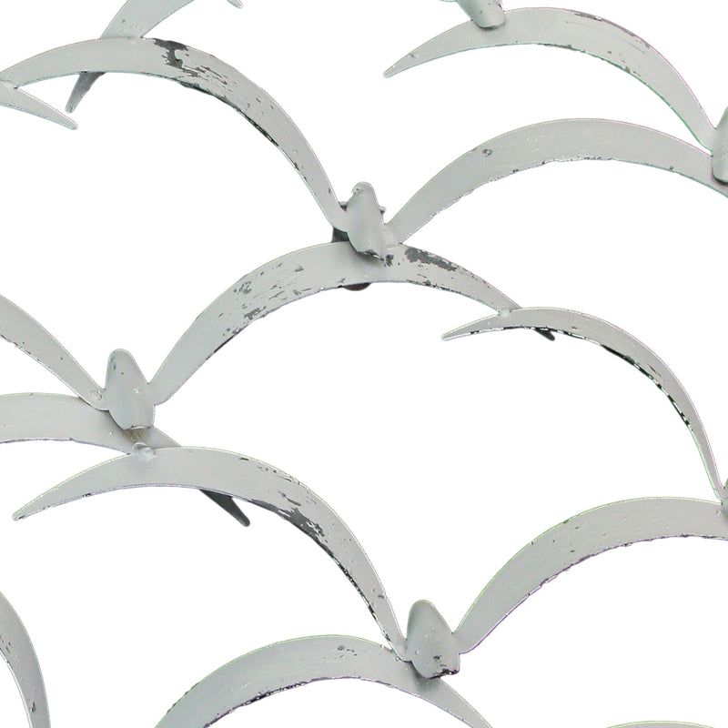 Distressed White Metal Flock of Birds Wall Hanging - Modern Art Coastal Home Decor Sculpture - Large 32 Inches Long -