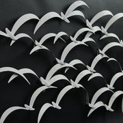 Distressed White Metal Flock of Birds Wall Hanging - Modern Art Coastal Home Decor Sculpture - Large 32 Inches Long -