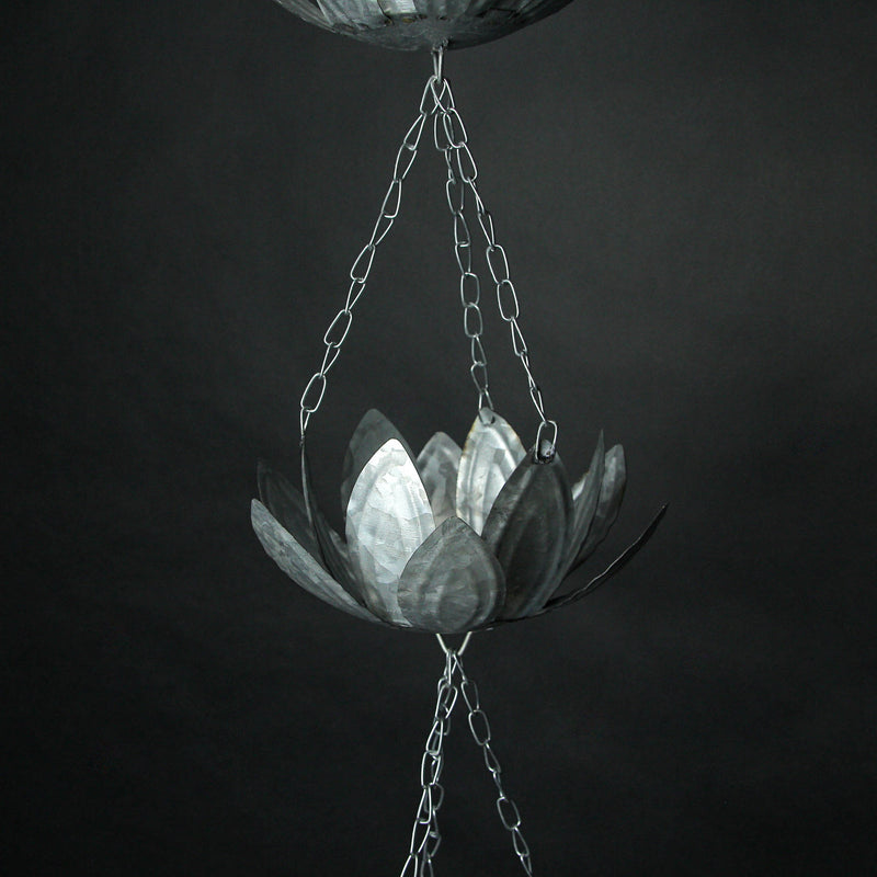 Flower - Image 7 - Galvanized Grey Metal Lotus Flower Rain Chain Gutter Downspout Accent, 70 Inches Long - Installs Easily -