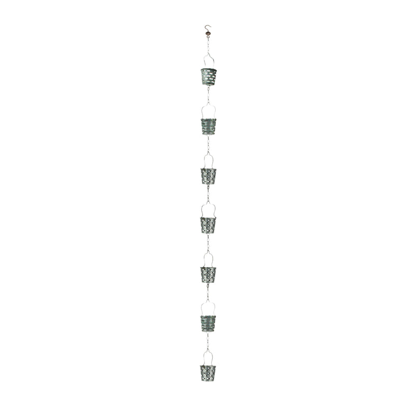 Olive Bucket - Image 1 - Galvanized Grey Metal Olive Bucket Pail Style Rain Chain Gutter Downspout Accent, 74 Inches Long -