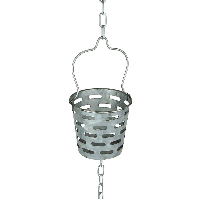 Olive Bucket - Image 3 - Galvanized Grey Metal Olive Bucket Pail Style Rain Chain Gutter Downspout Accent, 74 Inches Long -