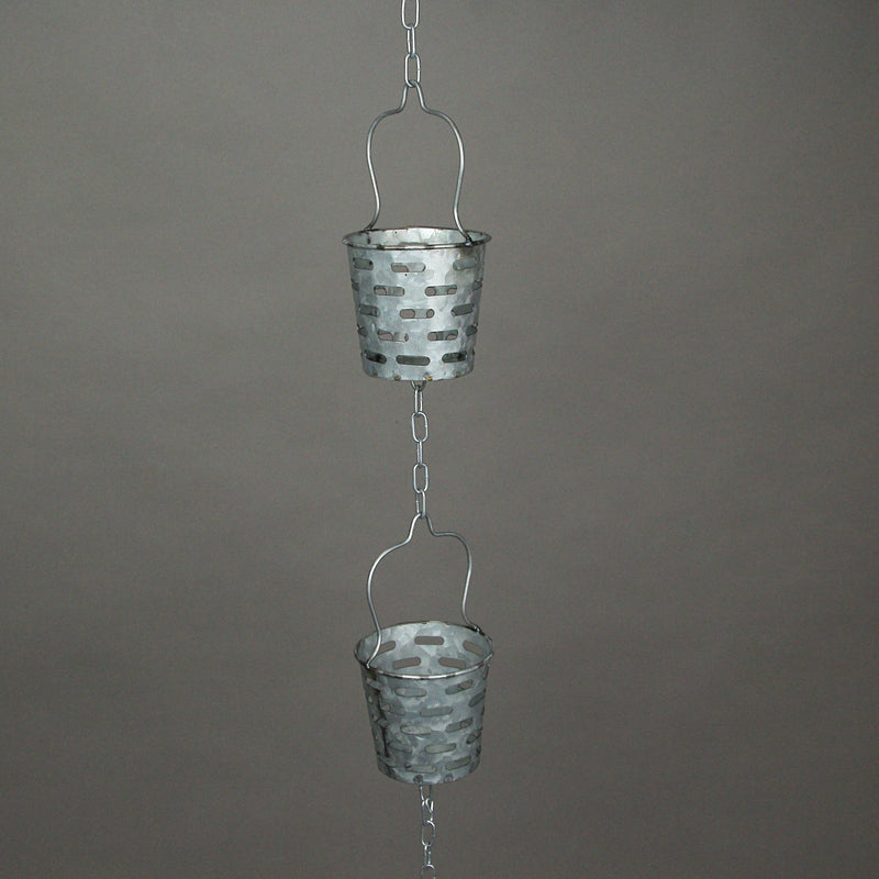 Olive Bucket - Image 6 - Galvanized Grey Metal Olive Bucket Pail Style Rain Chain Gutter Downspout Accent, 74 Inches Long -