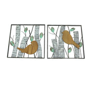 Multicolored - Image 1 - Set of 2 Rustic Wood & Metal Bird-Themed Wall Sculptures - Nature-Inspired Country Farmhouse Hanging
